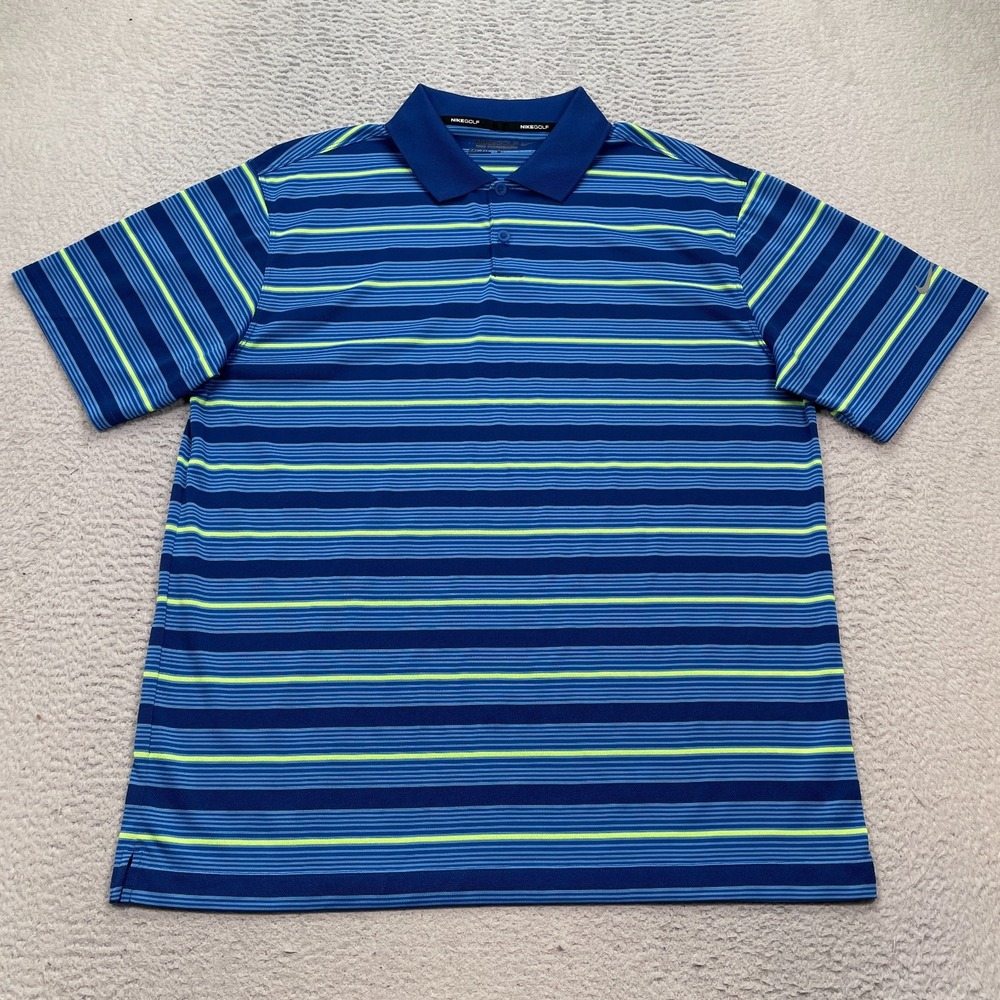 NIKE Golf Tour Performance Men's Polo Size Large Dri-fit Blue Green Striped